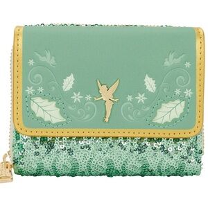 BNWT Loungefly Disney Peter Pan Tinker Bell Holiday Sequin TriFold Wallet
